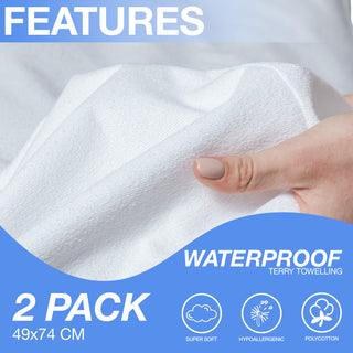 K Collection Premium Waterproof Pillow Protectors - 2 Pack - Terry Towelling & Polycotton