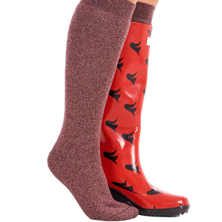 Ladies 4 Pack Wool Blend Long Wellington Boot Socks, Women's Welly Socks- Assorted Colours (Red, Green, Blue and Wine Red)