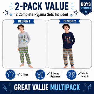 Disney Toy Story 5 Boys Pyjamas Pack of 2 – Buzz Lightyear & Woody Design Long Pyjama Sets – 100% Cotton Kids Sleepwear Multipack – Ages 18 Months to 10 Years