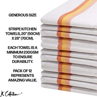 K Collection Red 12 Pack Kitchen Towels Set - 100% Pure Cotton Classic Herringbone Weave