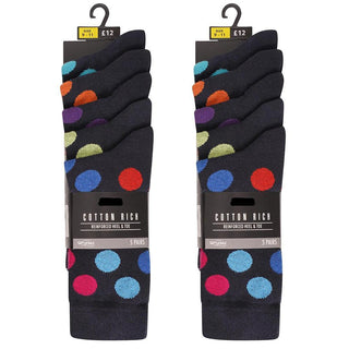 Ex Store Mens 10 Pack Socks - Multi Spots Design - Cotton Rich Purista - Size 9-11