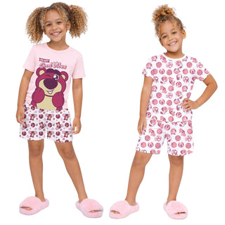 Disney Toy Story Girls Pyjamas 2 Pack | Lotso "Beary Good Vibes" Short & Squad All-Over Print Short Pyjama Sets | 100% Cotton PJs | Kids Nightwear Ages 18 Months to 12 Years