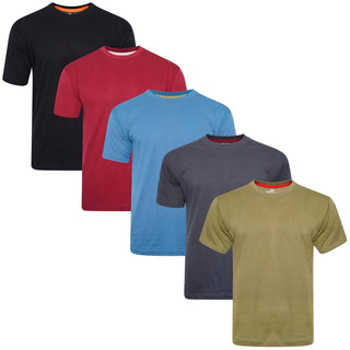 Keanu Mens 5 Pack Plain T-Shirts  - Assorted Colours - 100% Cotton