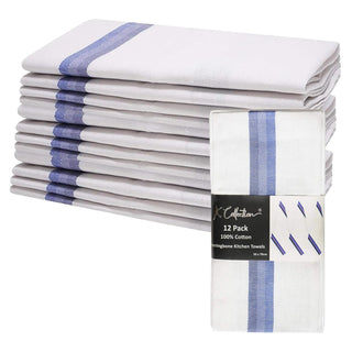 K Collection Blue 12 Pack Kitchen Towels Set - 100% Pure Cotton Classic Herringbone Weave