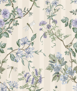 Holden Decor Hampton Gardens Neutral/Blue Wallpaper 13911 – Elegant Floral Garden Design – 10m Roll