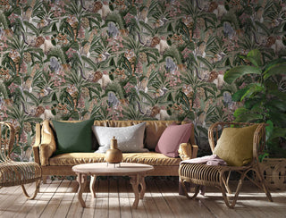 Holden Decor Safari Fusion Silver Wallpaper 13014 – Exotic Animal & Botanical Design – 10m Roll