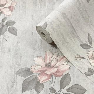 Muriva Darcy Oleana Floral Pink & Grey Wallpaper 703072 10m Roll Elegant Botanical
