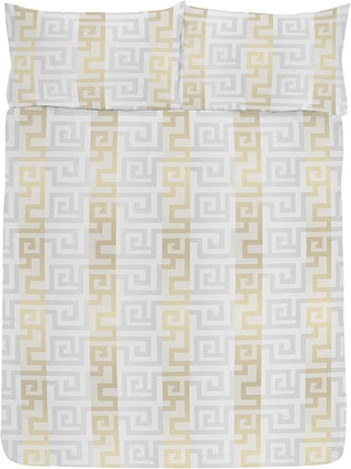 K Collection Athena Reversible Duvet Set - Cream/Gold Design - Double