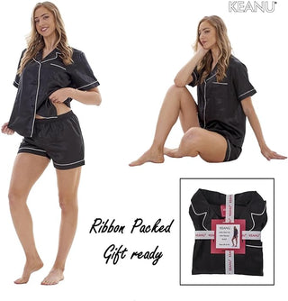 Keanu Ladies Satin Short Pyjamas - Black Design