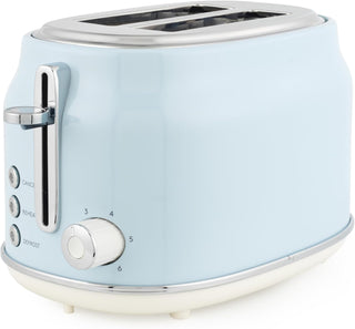 Salter Retro Blue 2-Slice Toaster - Wide Slots, 6 Browning Levels, Defrost, Reheat & Cancel, High-Lift Eject, Removable Crumb Tray, Self-Centring, Anti-Jam Function, For Bagels, Vintage Design, 815W