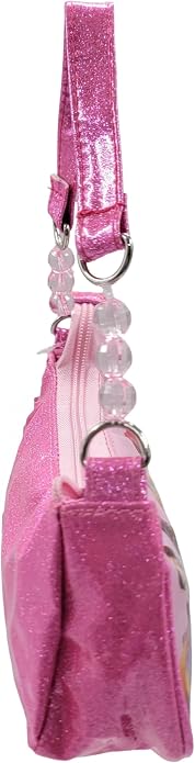 Disney Princess Kids Glitter Pink Handbag with Beaded Strap with Belle, Tiana and Cinderella