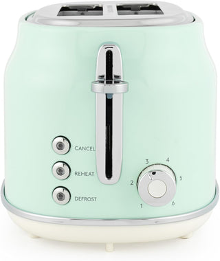 Salter Retro Green 2-Slice Toaster - Wide Slots, 6 Browning Levels, Defrost, Reheat & Cancel, High-Lift Eject, Removable Crumb Tray, Self-Centring, Anti-Jam Function, For Bagels, Vintage Design, 815W (Copy)