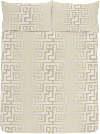 K Collection Athena Reversible Duvet Set - Cream/Gold Design - Double