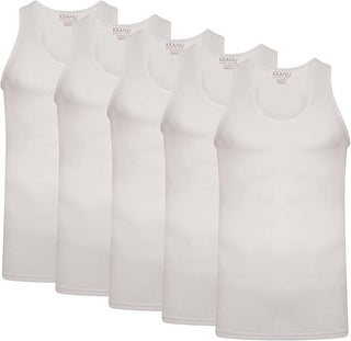 Keanu Mens 6 Pack Ribbed Fitted Vest  - White Designs - Cotton Blend