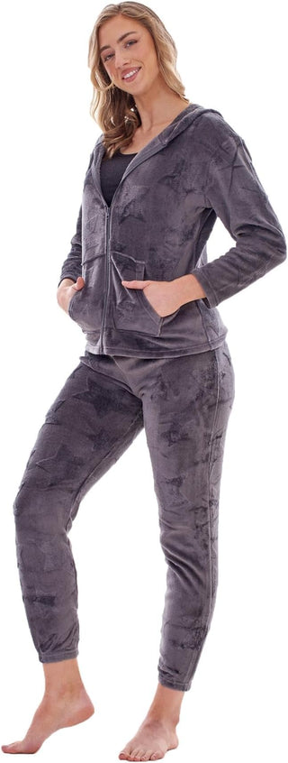 Keanu Ladies Fleece Pyjamas - Charcoal Star Embossed Design - Pull Over and Zip-Up Hoodie