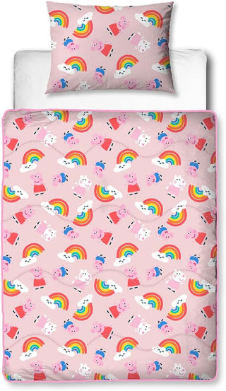 Peppa Pig Single Bed Coverless Duvet Bedding Reversible Coverless Quilt and Pillowcase Washable Duvet 4.5 Tog