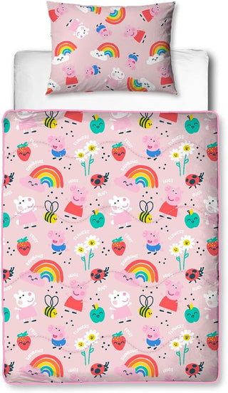 Peppa Pig Single Bed Coverless Duvet Bedding Reversible Coverless Quilt and Pillowcase Washable Duvet 4.5 Tog