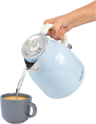 Salter Retro Blue 1.7 L Kettle – 3KW Rapid Boil, 360° Base, Removable Limescale Filter, Cordless, Water Level Window, Blue Indicator Light, Boil Dry Sensor & Auto Shut-Off, Vintage Design