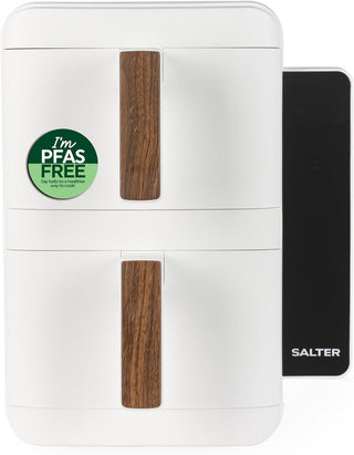 Salter Toronto Verticook Ultra Air Fryer - 9L Vertical Double Drawer, Cook on 4 Levels, 2 x 4.5L Baskets, Dishwasher Safe Accessories, Space Saving, 9 Functions, Sync & Match, PFAS-Free, White