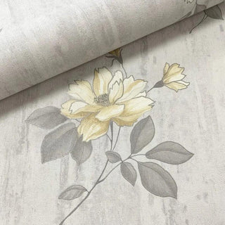 Muriva Darcy Oleana Floral Ochre & Grey Wallpaper 703071 10m Roll Botanical