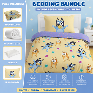 Bluey Sweets & Lollies Junior Bedding Bundle - Duvet, Pillow, Pillowcase & Cover Set Reversible Design