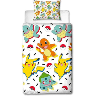 Pokemon Reversible Duvet Set - Pikachu, Squirtle & Charmander Design - Single