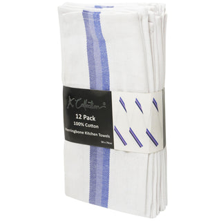 K Collection 12 Pack Kitchen Towels Set - 100% Pure Cotton Classic Herringbone Weave - Stripe Design