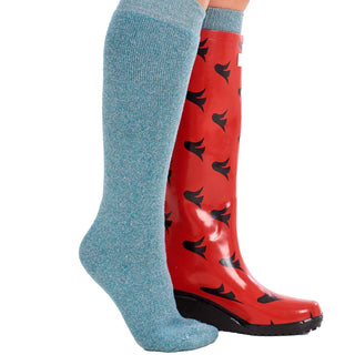 Ladies 4 Pack Wool Blend Long Wellington Boot Socks, Women's Welly Socks- Assorted Colours (Red, Green, Blue and Wine Red)