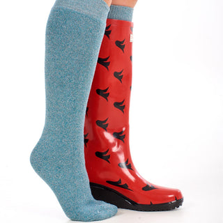 Ladies 4 Pack Wool Blend Long Wellington Boot Socks, Women's Welly Socks- Assorted Colours (Red, Green, Blue and Wine Red)