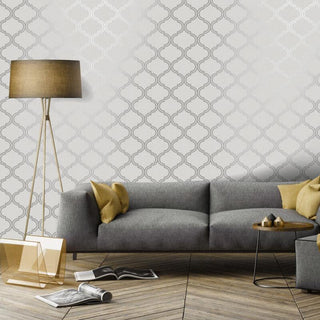 Holden Decor Glistening Geo Wallpaper Grey/Silver 12750 – Geometric Metallic Design – 10m Roll