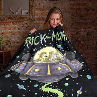 Rick and Morty Fleece Throw Blanket - UFO Space Cruiser Design - 100% Polyester - 100 x 150cm