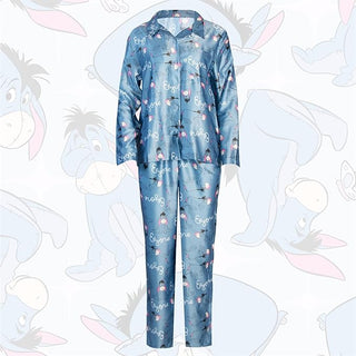 Disney Ladies Satin Pyjamas - Eeyore Design - Long Sleeve Top & Straight Leg Bottoms