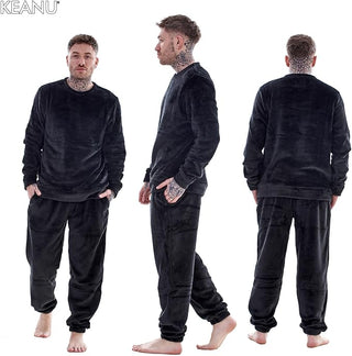 Keanu Mens Fleece Pyjamas - Black Design - Pullover
