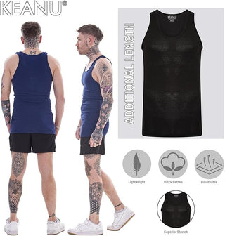 Keanu Mens 6 Pack Ribbed Fitted Vest  - Black, Navy, Grey, Charcoal, and White Designs - Cotton Blend