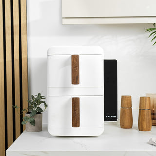 Salter Toronto Verticook Ultra Air Fryer - 9L Vertical Double Drawer, Cook on 4 Levels, 2 x 4.5L Baskets, Dishwasher Safe Accessories, Space Saving, 9 Functions, Sync & Match, PFAS-Free, White