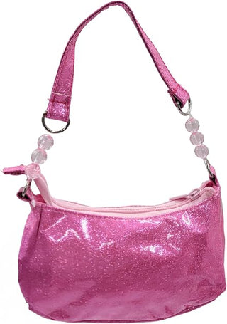 Disney Princess Kids Glitter Pink Handbag with Beaded Strap with Belle, Tiana and Cinderella