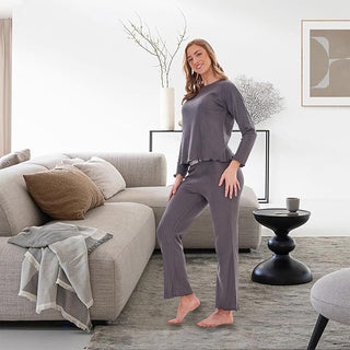 Keanu Ladies Waffle Pyjamas - Charcoal Design