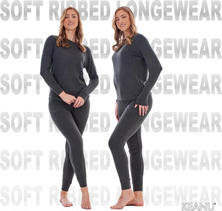 Keanu Ladies Ribbed Pyjamas - Charcoal Design