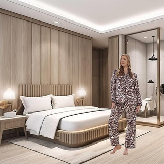 Keanu Ladies Satin Long Pyjamas - Leopard Print Design