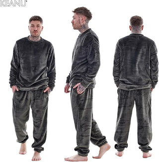 Keanu Mens Fleece Pyjamas - Grey Design - Pullover