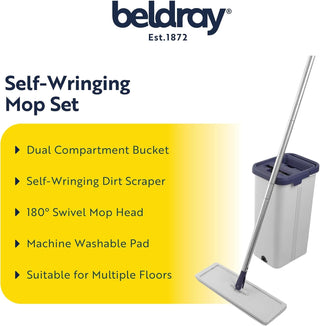 Beldray Deep Clean Flat Mop & Bucket Set Dual Compartment 5.5L Bucket