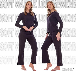Keanu Ladies Waffle Pyjamas - Black Design