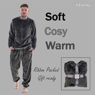 Keanu Mens Fleece Pyjamas - Grey Design - Pullover