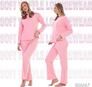 Keanu Ladies Waffle Pyjamas - Pink Design