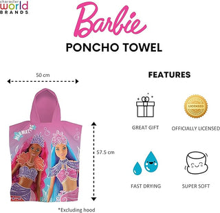 Barbie Hooded Towel Poncho - Barbie Marmeid Design - 100% Cotton - 115 x 50 cm