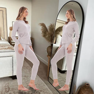 Keanu Ladies Ribbed Pyjamas - Grey Design