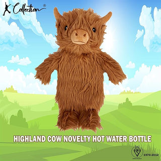 K Collection 3D Novelty Hot Water Bottle With Removable Cover -  750 ML Capacity - Highland Cow Design