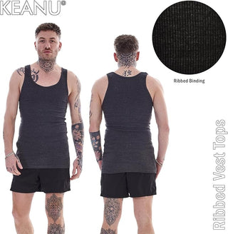 Keanu Mens 6 Pack Ribbed Fitted Vest  - Assorted Greys Designs - Cotton Blend