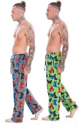 Keanu Kids 2 Pack Lounge Pants - Green/Grey Controllers Design - 7 to 13 Years