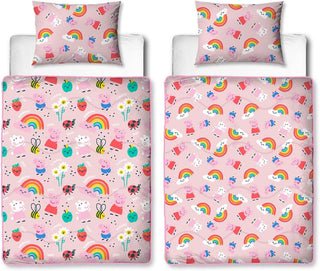 Peppa Pig Single Bed Coverless Duvet Bedding Reversible Coverless Quilt and Pillowcase Washable Duvet 4.5 Tog